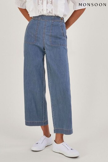 Monsoon Blue Harper Crop Wide Leg Pull-On Pick Jeans (D21919) | £59