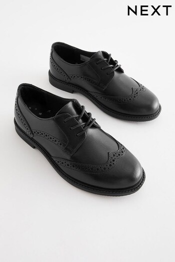 Matt Black School Lace-Up Brogue Detail Shoes (D21940) | £34 - £41