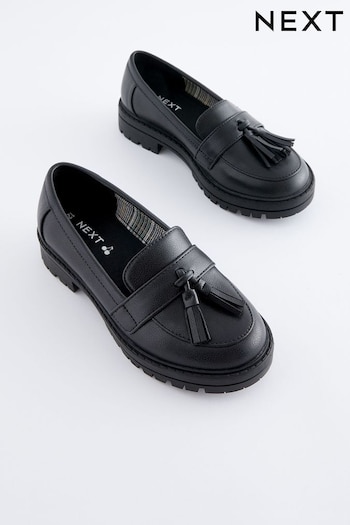 Matt Black School Chunky Tassel Loafers (D21941) | £26 - £33