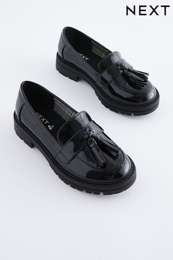 Black Patent School Chunky Tassel Loafers (D21942) | £26 - £33