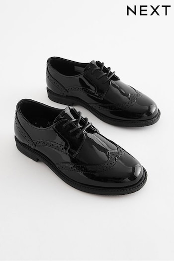 Black Patent School Lace-Up Brogue Detail Shoes (D21943) | £34 - £41