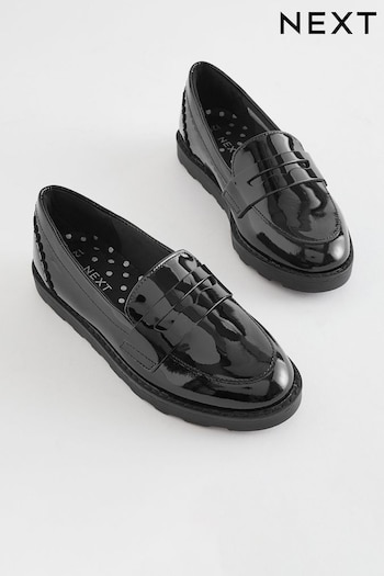Black Patent School Leather Slim Sole Loafers (D21944) | £33 - £40