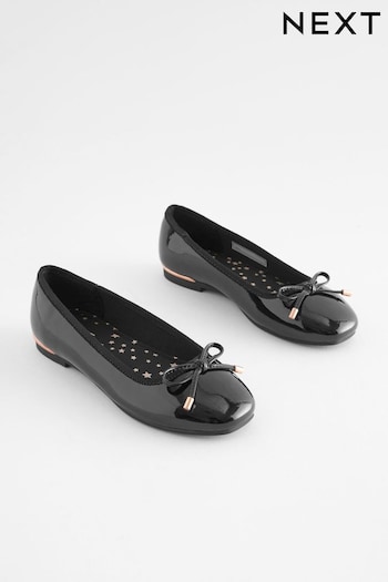 Black Patent School Bow Ballet Shoes (D21945) | £22 - £29