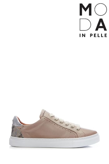 Moda In Pelle Anatoli Natural Trainers With Ciruclar Cut Out Detail Around Lace Holes (D22106) | £100