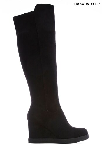 Moda In Pelle Knee High Black Wedge Boots (D22132) | £170