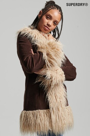 Superdry Brown Faux Fur Lined Afghan Coat (D22165) | £125