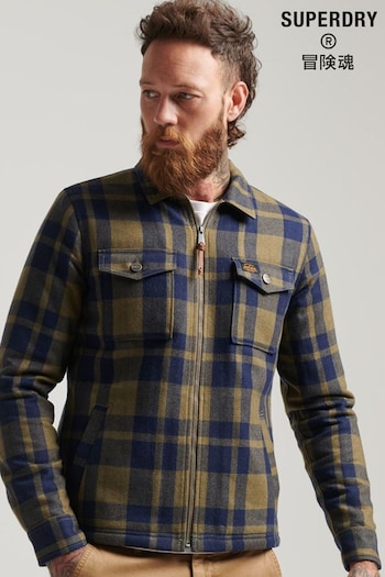 Superdry Green Wool Zip Borg Lined Check Overshirt (D22167) | £75