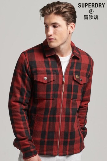 Superdry Red Wool Zip Borg Lined Check Overshirt (D22172) | £75