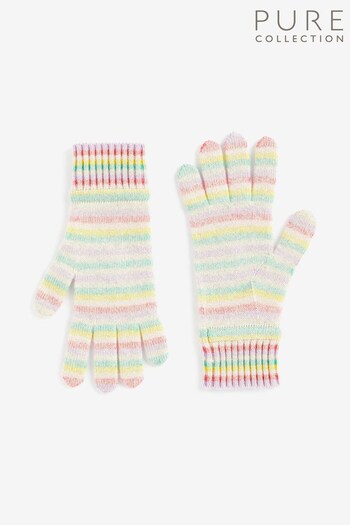 Pure Collection Green Cashmere Rainbow Plaited Gloves (D22458) | £40