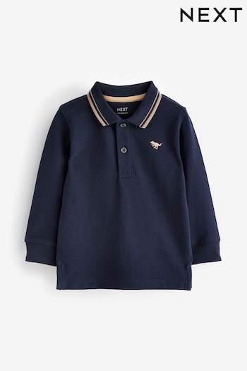 Navy Blue Tipped Long Sleeve Polo Polospieler-Logo Shirt (3mths-7yrs) (D22687) | £6 - £8