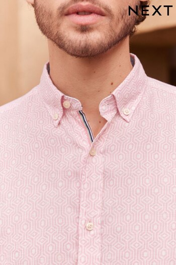 Pink 100% Linen Roll Sleeve Printed Shirt (D22867) | £40