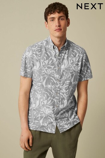 Grey/White Hawaiian Printed Short Sleeve Shirt (D22970) | £30