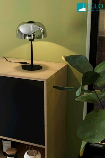 Eglo Black Solo 2 Smoke Glass Domed Shade Table Lamp (D22975) | £89