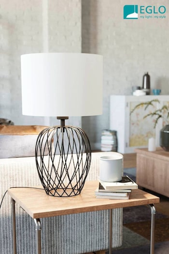 Eglo Black Nimlet Table Lamp Wire Base with White Fabric Shade (D22976) | £65