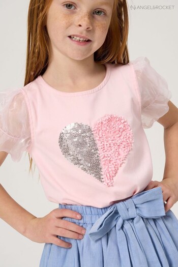 Angel & Rocket Pink NIA Sequin And Chiffon Heart T-Shirt (D23078) | £16 - £20