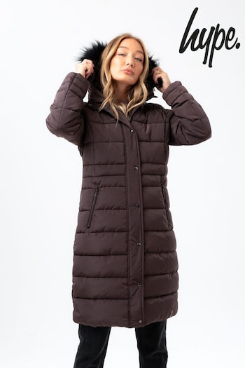 Hype. Womens Grey Longline Padded Woven Label Jacket (D23176) | £90