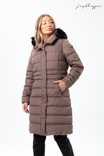 Hype. Womens Grey Iron Longline Padded Woven Label Jacket (D23181) | £90