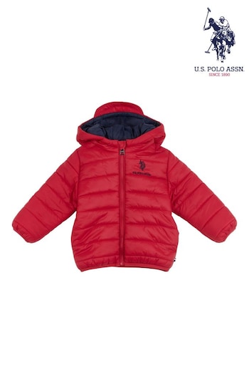 U.S. Polo Assn. stud-detail Red Hooded Quilted Jacket (D23257) | £50