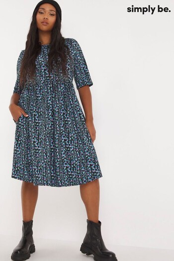 Simply Be Blue Star Print Supersoft Midi Dress With Pockets Half Sleeve (D23293) | £27