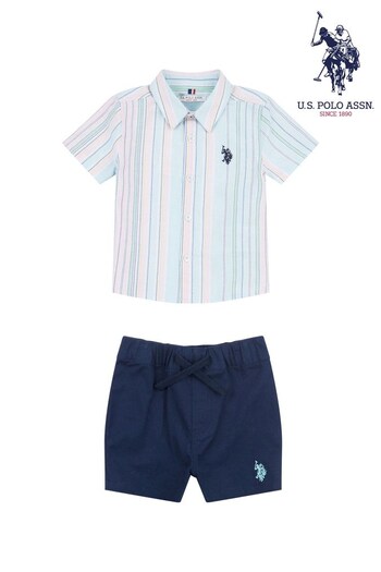 U.S. Polo Assn. Boys Blue Shirt And Chino Shorts Set (D23323) | £35