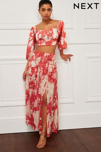 Red Floral Occasion Maxi Skirt (D23337) | £52