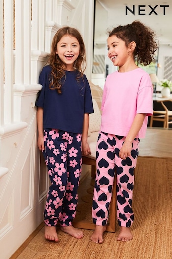Navy/Pink Daisy Heart Pyjamas 2 Packs (3-16yrs) (D23339) | £19 - £25
