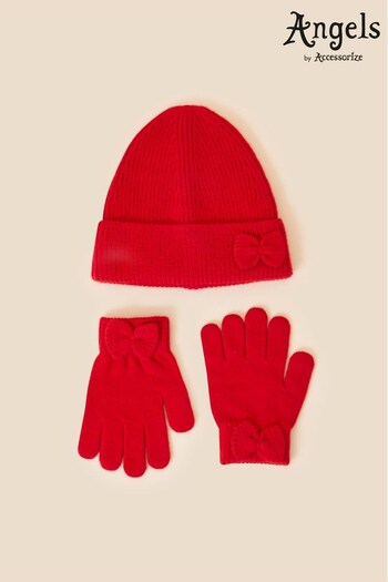 Angels by Accessorize Girls Red Bow Hat And Gloves Set (D23351) | £14