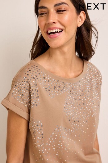 Neutral Embellished Graphic Star Short Sleeve Crew Neck T-Shirt (D23371) | £20