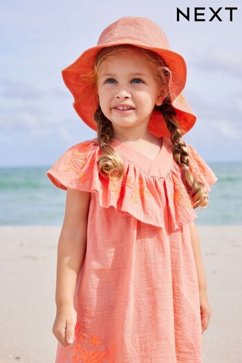 Orange Embroidered Low Back Bucket Hat (3mths-10yrs) (D23401) | £10.50 - £12.50