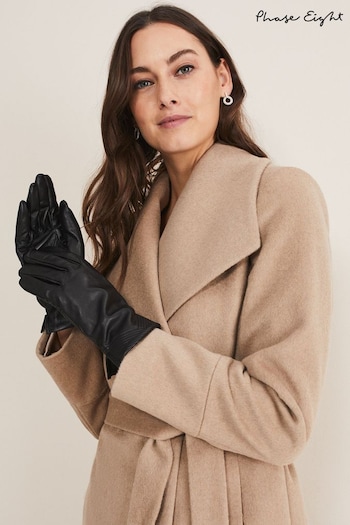 Phase Eight Black Pleat Detail Leather Gloves (D23408) | £45