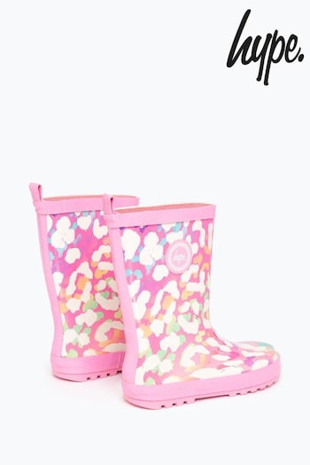 Hype. Pink Rainbow Leopard Print Crest Wellie (D23464) | £20