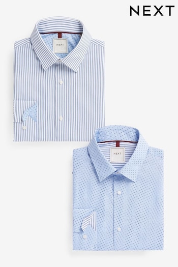 Blue Print/Blue Stripe Regular Fit Trimmed glencheck Shirts 2 Pack (D23524) | £46