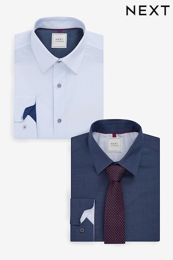 Blue Geometric Slim Fit Trimmed Shirts 2 Pack (D23525) | £52