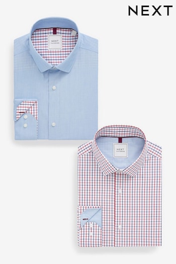 Blue/Red Tattersall Check Regular Fit Single Cuff Trimmed Shirts 2 Pack (D23526) | £46