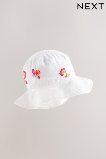 White Embroidered Low Back Bucket Hat (3mths-10yrs) (D23614) | £9.50 - £11.50