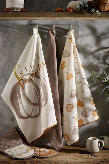 Set of 3 Natural Pumpkin Tea Towels (D23615) | £14