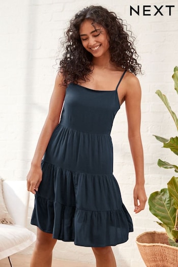 Navy Blue Mini Tiered Cami Summer Dress (D23809) | £16