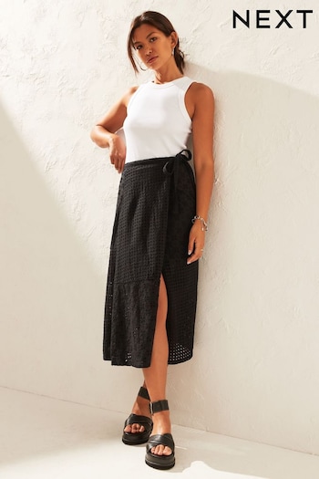 Black Broderie Wrap Skirt (D23831) | £55