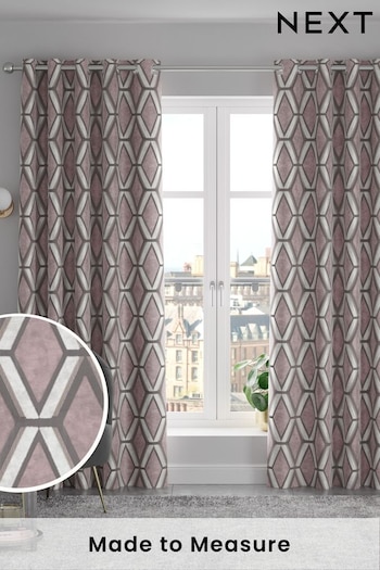 Blush Pink Collection Luxe Heavyweight Geometric Cut Velvet Made To Measure Curtains (D23880) | £137