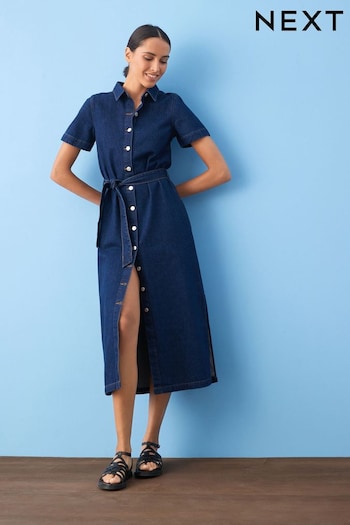 Rinse Blue Denim Midi Dog Shirt Dress (D23890) | £48