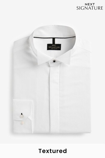 White Slim Fit Single Cuff Signature Textured Dress Shirt (D23929) | £42