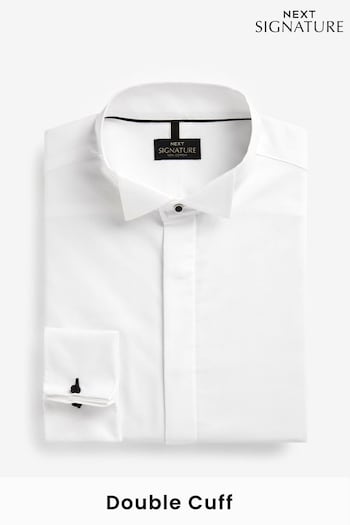 White Slim Fit Pleated Double Cuff Dress Shirt (D23930) | £42