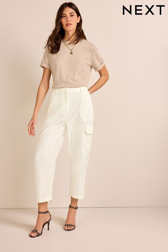 Matalan Womens Beige Polka Dot Linen Cropped Trousers Size 18 L24 in R –  Preworn Ltd