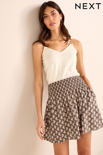 Brown Floral Linen Mix Mini Skirt (D24077) | £25