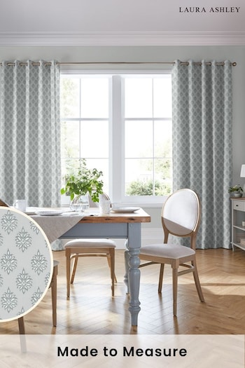 Laura Ashley Slate White Gower Made To Measure Curtains (D24112) | £91