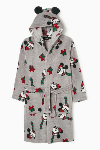 Zippy Girls Grey X-Mas Mickey Print Hooded Dressing Gown (D24145) | £22
