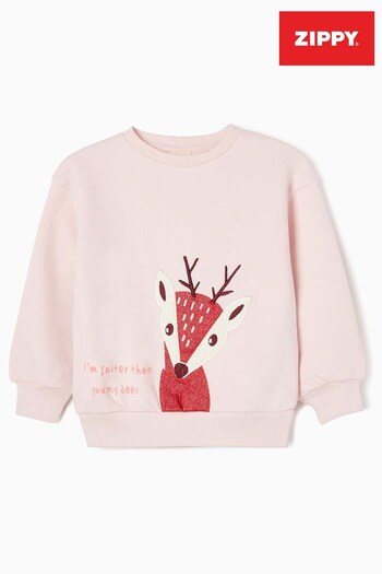 Zippy Girls Pink Deer Brushed Cotton Sweatshirt (D24150) | £18