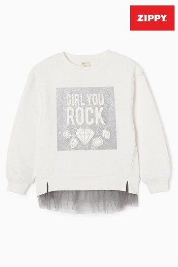 Zippy Girls 'Girl You Rock' Brushed Cotton White Sweatshirt (D24155) | £18