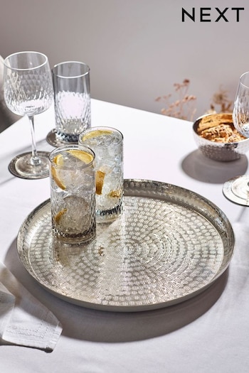 Silver Hammered Metal Round Tray (D24487) | £25