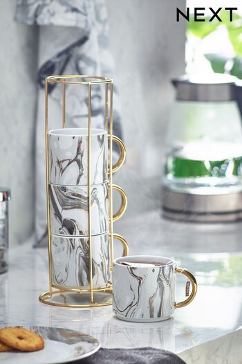 Set of 4 Gold Effect Agate Pattern Stacking Mugs (D24491) | £30